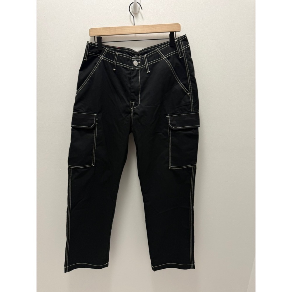 True Religion Black Contrast Stitch Cargo Pants Mens Size 32 NWT